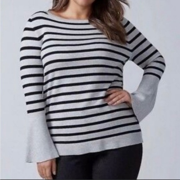 Lane Bryant Stripe Bell Sleeve Sweater Top Sz 18/20 - Picture 2 of 10